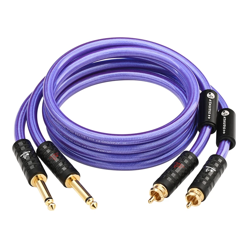 ATAUDIO HiFi Dual 6,35 mm auf Dual RCA Audiokabel Hi-End OCC versilbert 6,5 mm TS auf RCA Kabel für Verstärker Mixer Lautsprecher 3