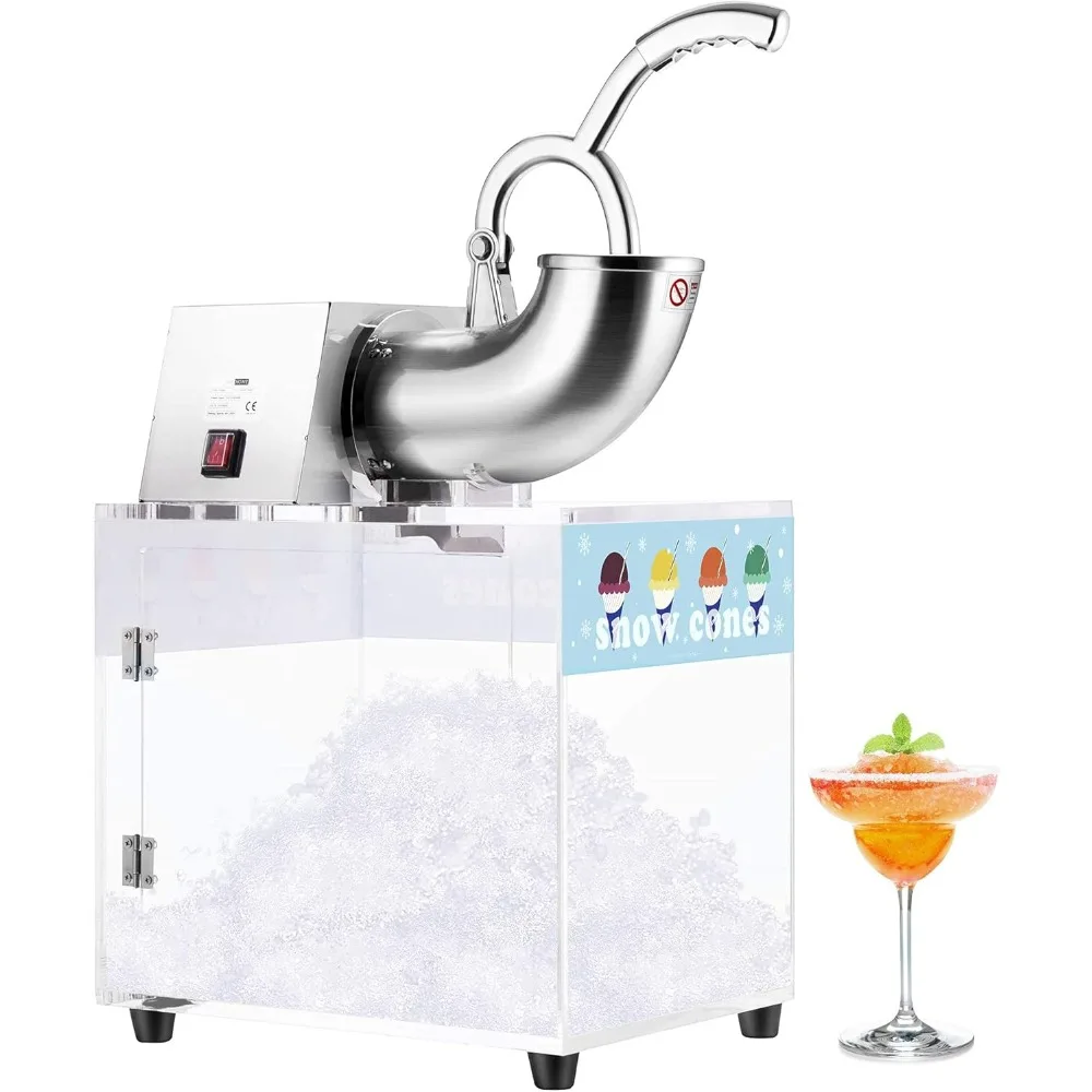 Aço inoxidável elétrico Dual Blades comercial Ice Crusher, Snow Cone Maker Machine, Barbeador com caixa de acrílico, 440lbs/hr