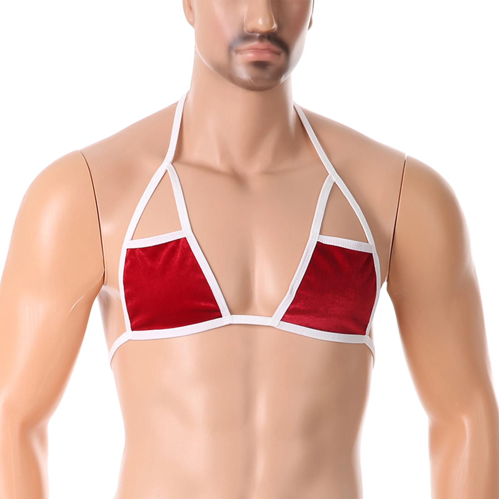 

Red Bra Men Sexy Crossdresser Fluff Spaghetti Strap Bralette Sissy Erotic Lingerie Man Wire-free Tanks Tops