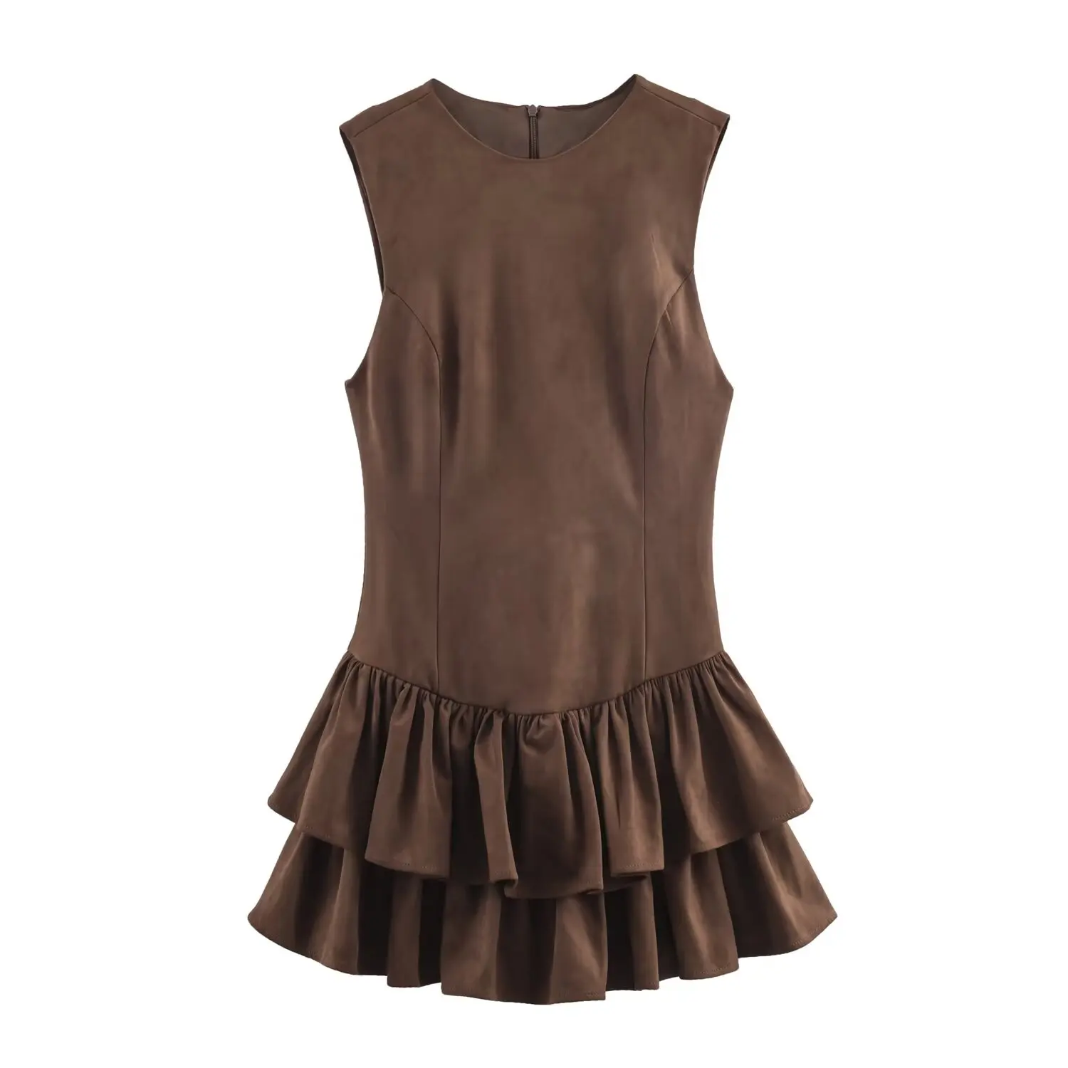 Bsay vestido com efeito de camurça em camadas para mulheres, moda outono inverno, gola redonda, zíper traseiro, vestidos franceses chiques, roupas de noite femininas