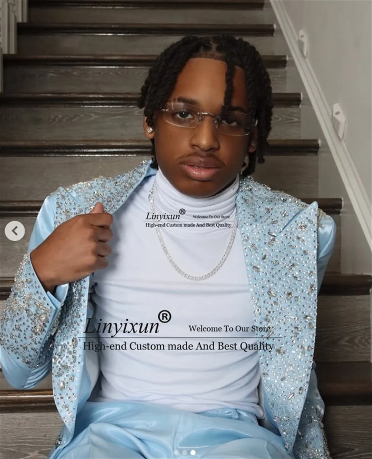 Gioielli scintillanti Ornamento Abito da uomo Smoking di fascia alta personalizzato Set da 2 pezzi Matrimonio Ropa Hombre Slim Fit Sposo Blazer da ballo maschile