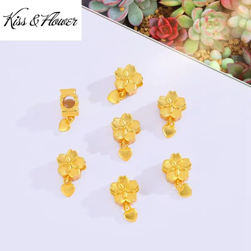 

KISS&FLOWER AC46 Fine Wholesale Fashion Kid Girl Friend Party Birthday Wedding Gift Flower Heart DIY Bead Charm For Bracelet 1pc