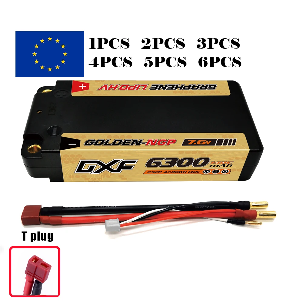 

DXF 2S Shorty Lipo Battery 7.6V 140C 6300mAh 5mm T Plug Hardcase For 1/10 Buggy Truggy Offroad Boat Car Truck RACING Helicopter