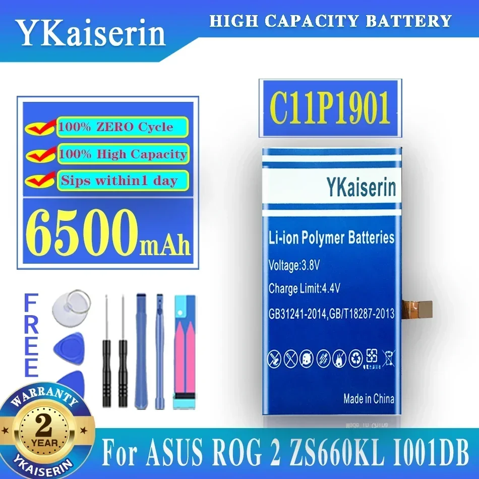 

Mobile Phone Game Phone Battery For Asus Rog 2 ZS660KL I001DB Game Phone Stable 6500mAh C11P1901