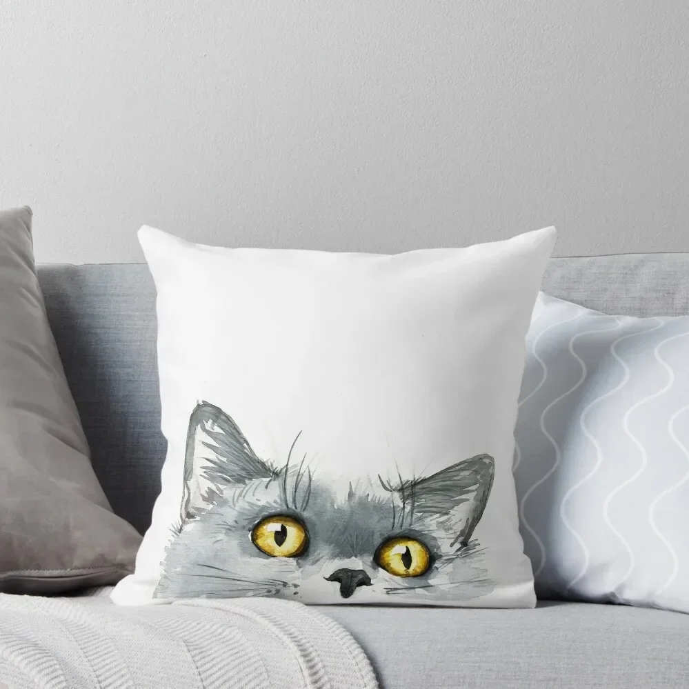 

Watercolor peeking British shorthair Throw Pillow Sitting Cushion pillow cover luxury Christmas Covers Pillow