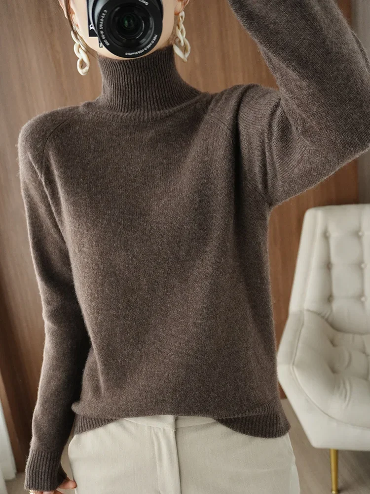 Mode Grundlegende Herbst Winter Merino Wolle Pullover Mock Neck Kaschmir Pullover Einfarbig Weiche Langarm Kleidung Tops