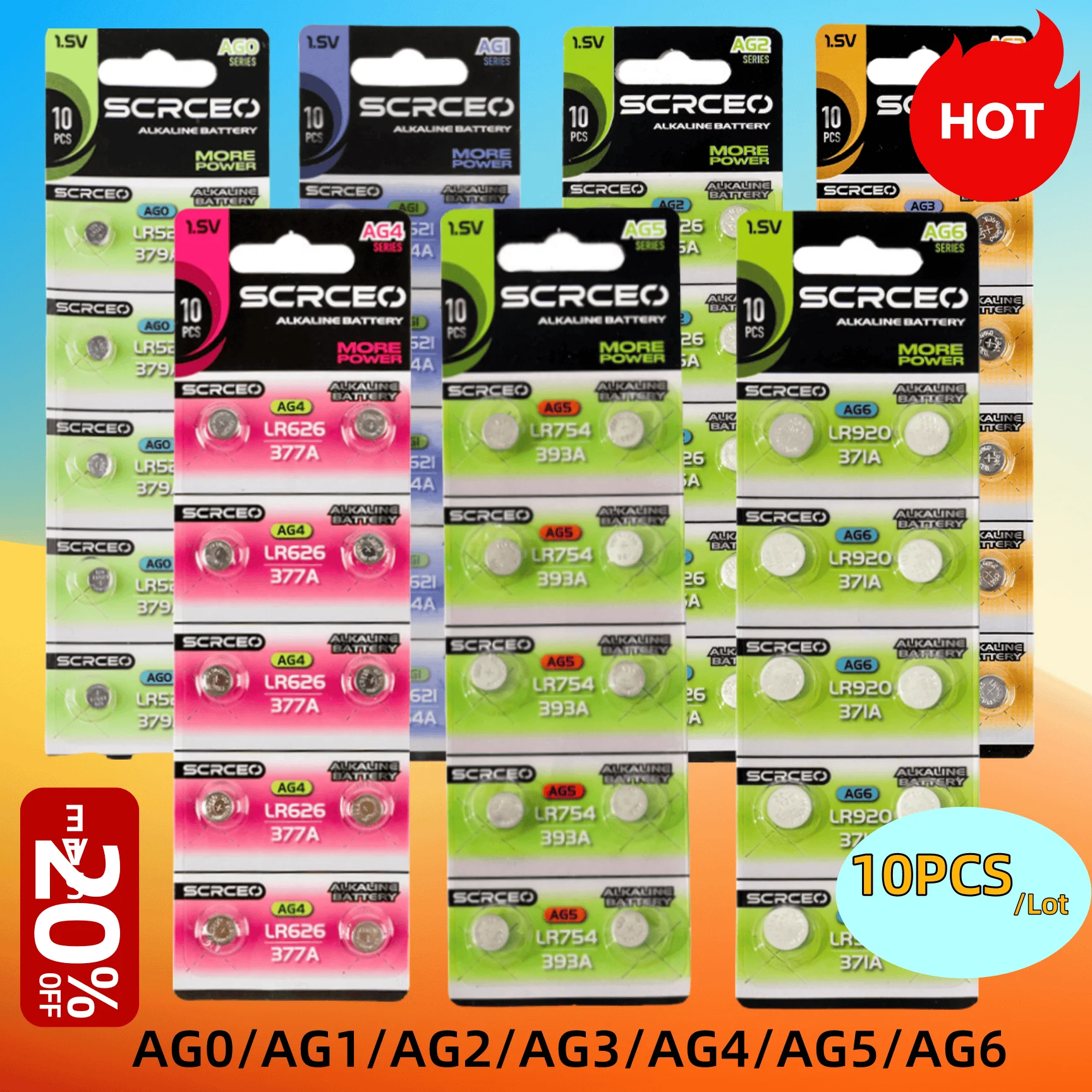 

10Pcs AG0 AG1 AG2 AG3 AG4 AG5 AG6 Button Cell Battery LR63 SR521 379 Alkaline Batteries For flashlights electronic toys Watch