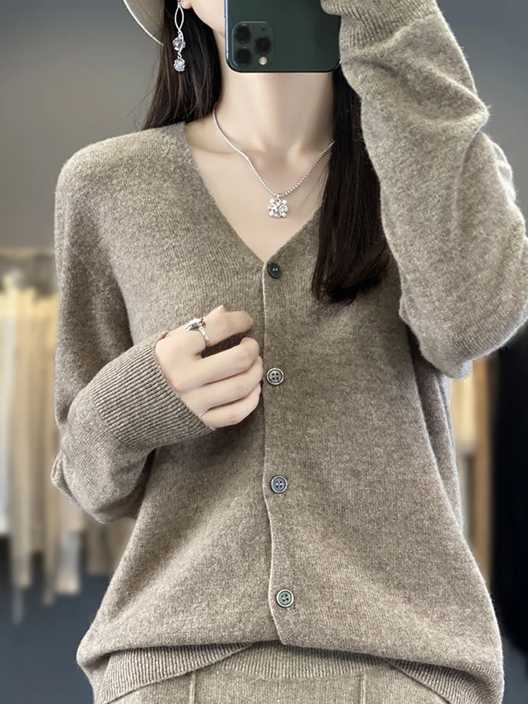 

Autumn Winter 100 Merino Wool Sweater Elegant Cashmere Pullover Women V Collar Long Sleeve Knitwear Basic Clothing Jumper Tops