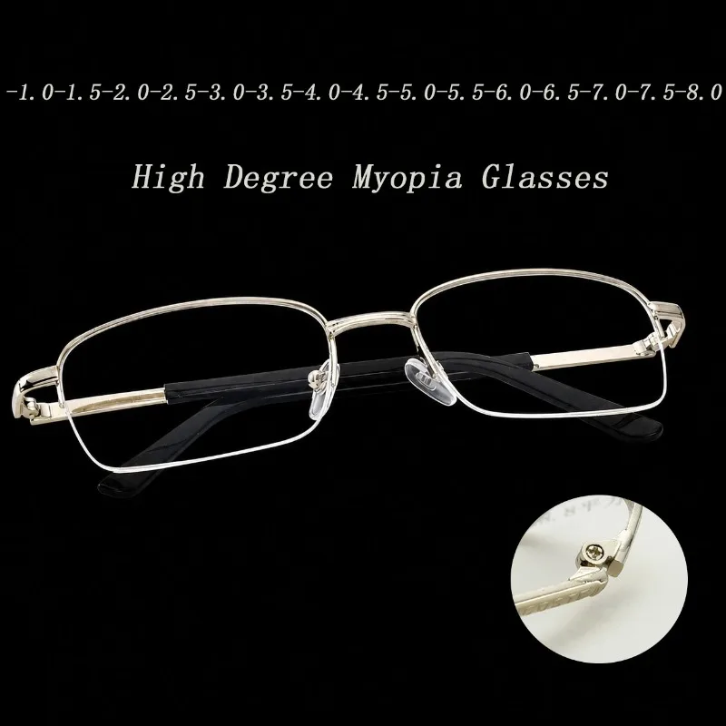 Height Range -1.0~ -8.0 Myopia Glasses Half Frame Finished Myopia Glasses  Metal Frame, Resin Eyeglass Lenses