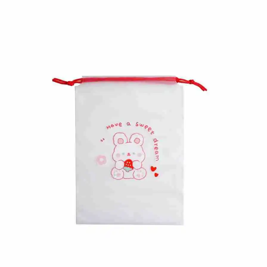 1pc Zipper Drawstring Storage Towel Brush Bags Women Girls Cute Transparent Clear Strawberry Fruits Printed Cosmetic Makeup Bags