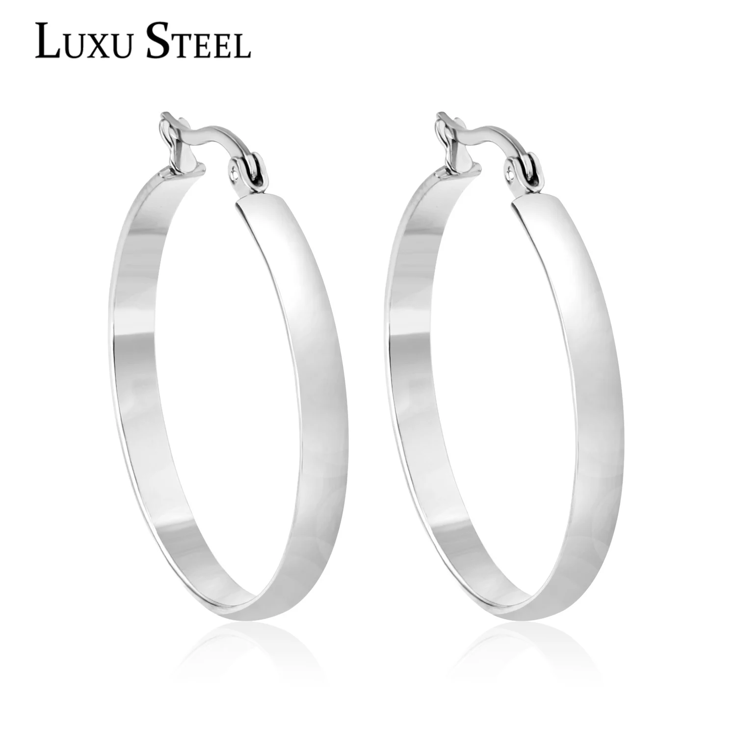 LUXUSTEEL 10/20/30/40MM Hoop Earrings For Women Men Basic Punk Stainless Steel Circle Huggies Earrings Golden Silver Plated