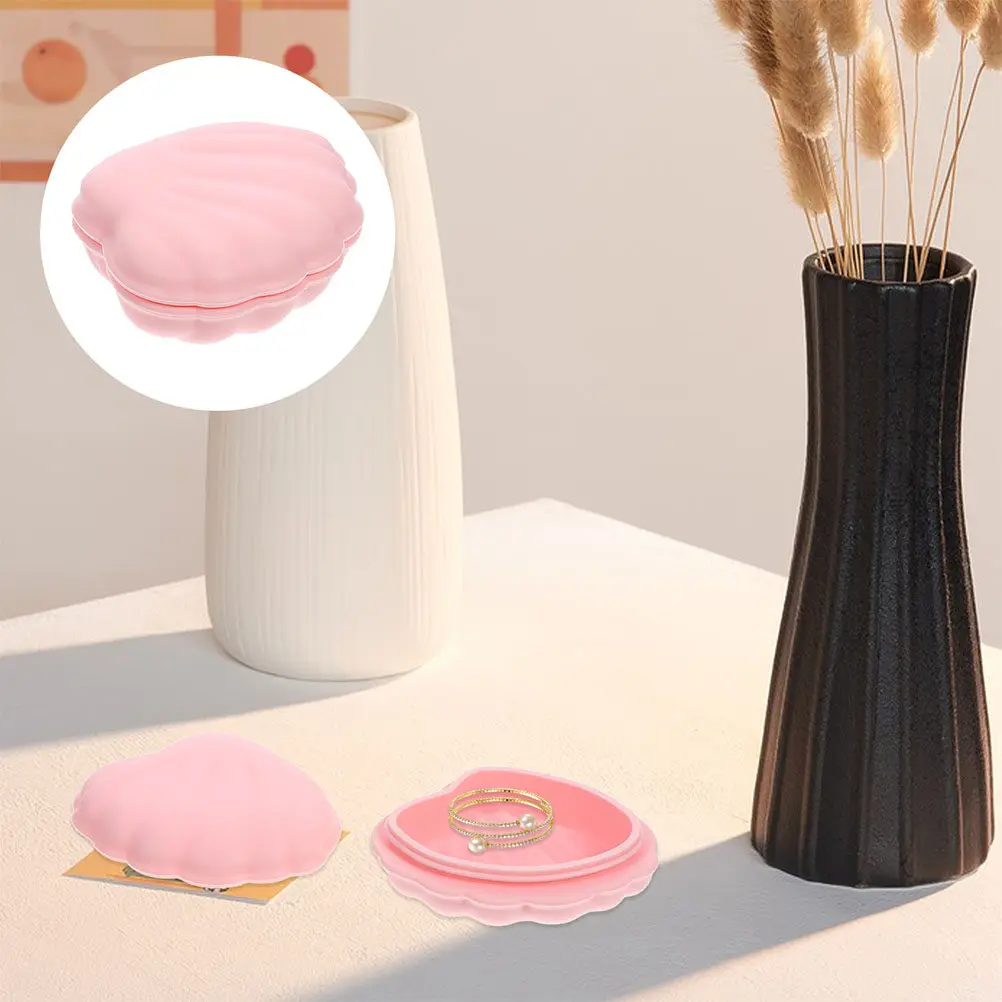 2Pcs Silicone Shell Shape Jewelry Storage Box Portable Elegant Seashell Design Drop Resistant Trinket Holder Ring Dish Aesthetic