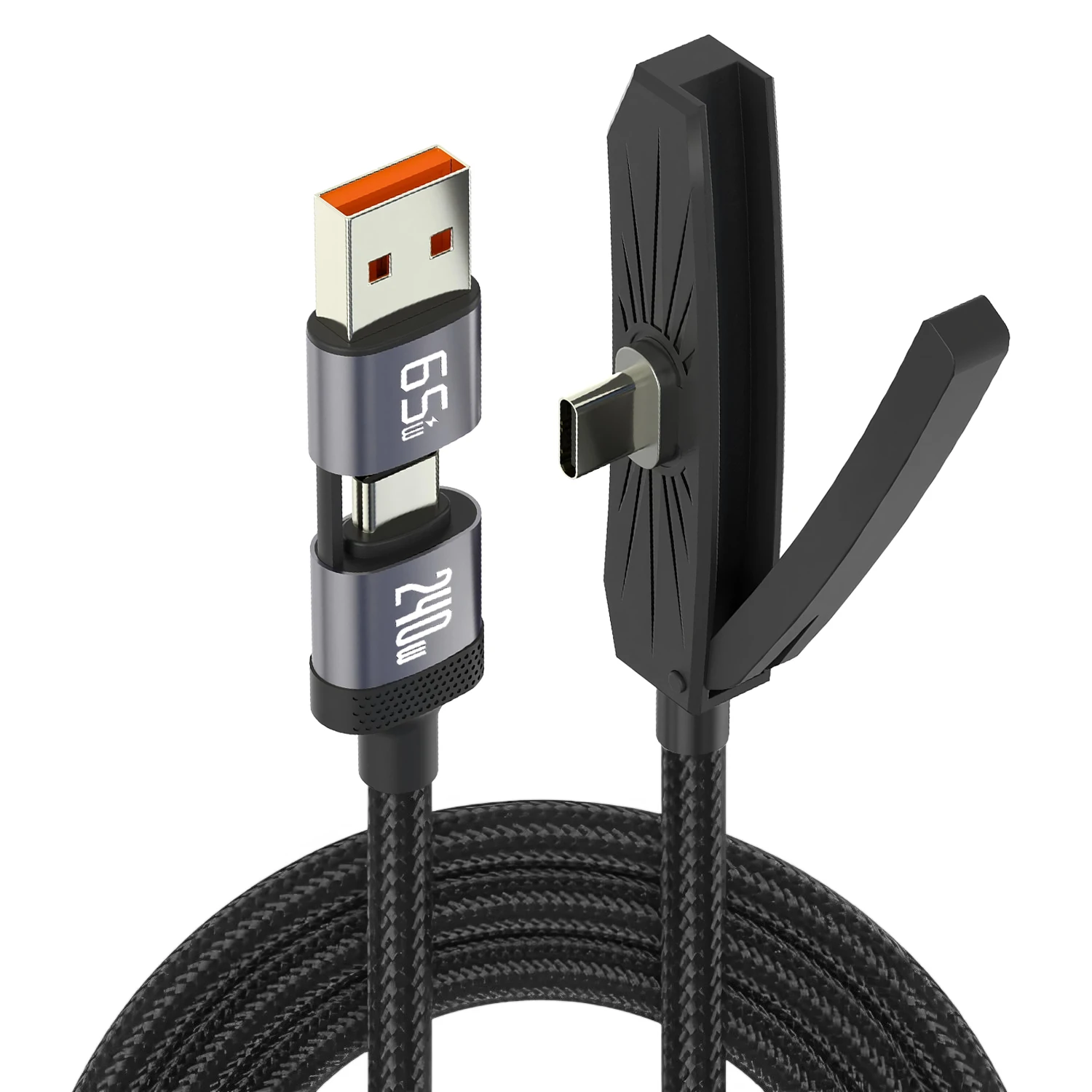 1.75M 2-IN-1 USB Type C 240W Fast Charging Cable With Foldable Holder Type-C Quick Charge Line USB Mobile Phone Stand Charge Wir