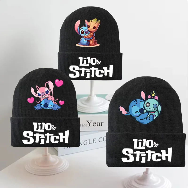 

2024 Disney Lilo & Stitch Children Autumn Winter Hat Cute Knitted Warm Kids Beanie Hat Solid Color Girl Boy Soft Crochet Hats