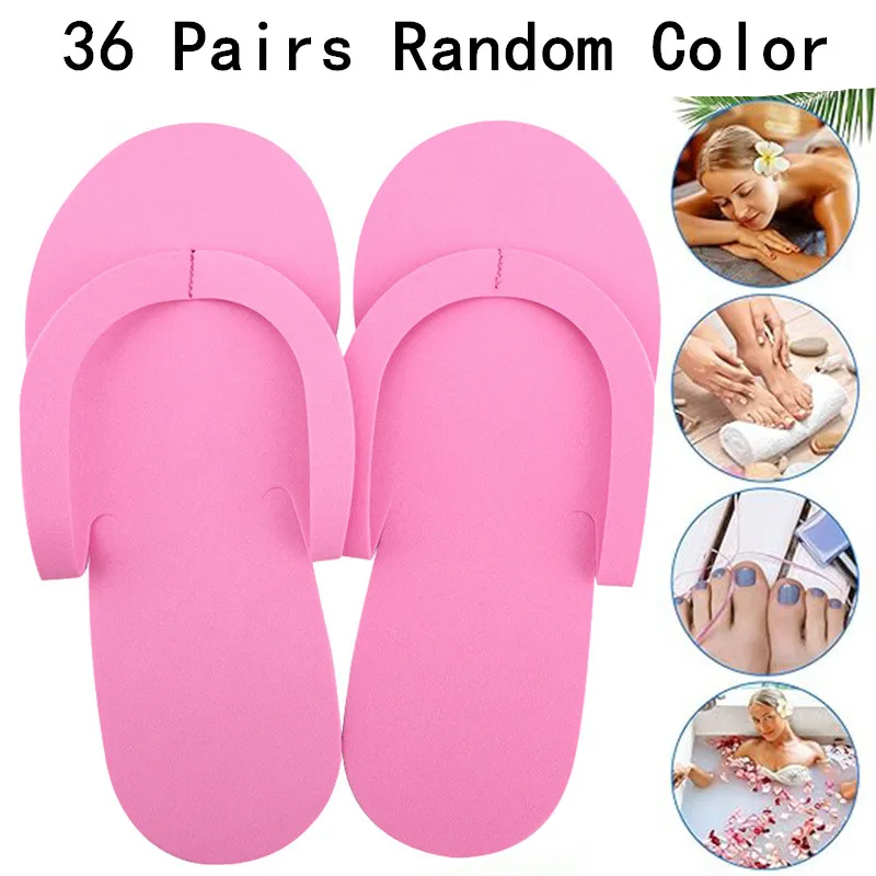 12/24/36 Pairs Men Women Foam Disposable Slippers Random Color Slip-On Pedicure Foot Flip Flop for Salon Spa Hotel