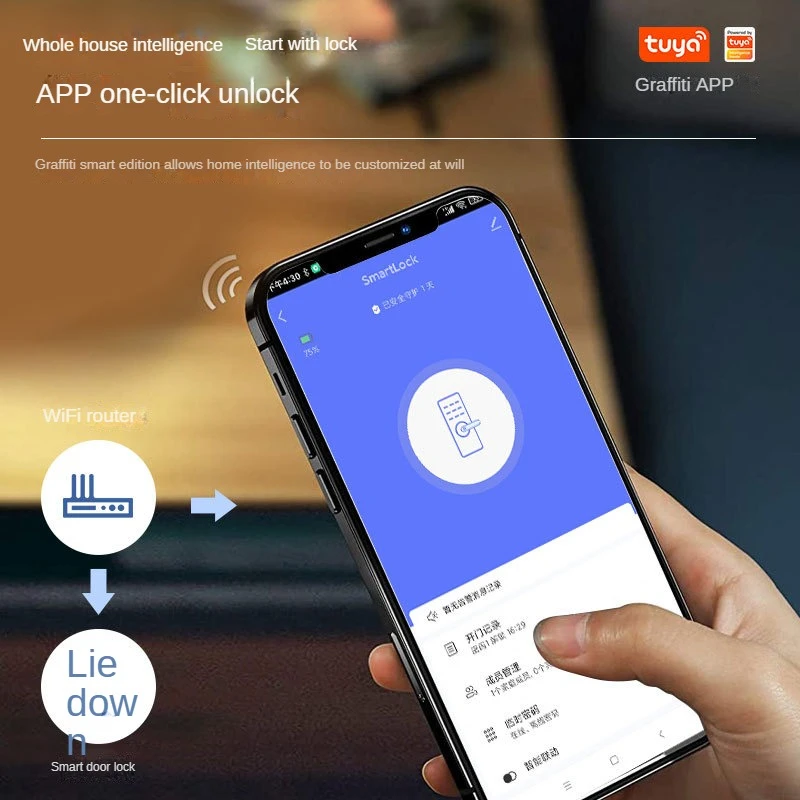 Fingerprint Lock Indoor Door Lock Wooden Door Password Intelligent Lock Room Office Hotel Apartment Graffiti Bluetooth