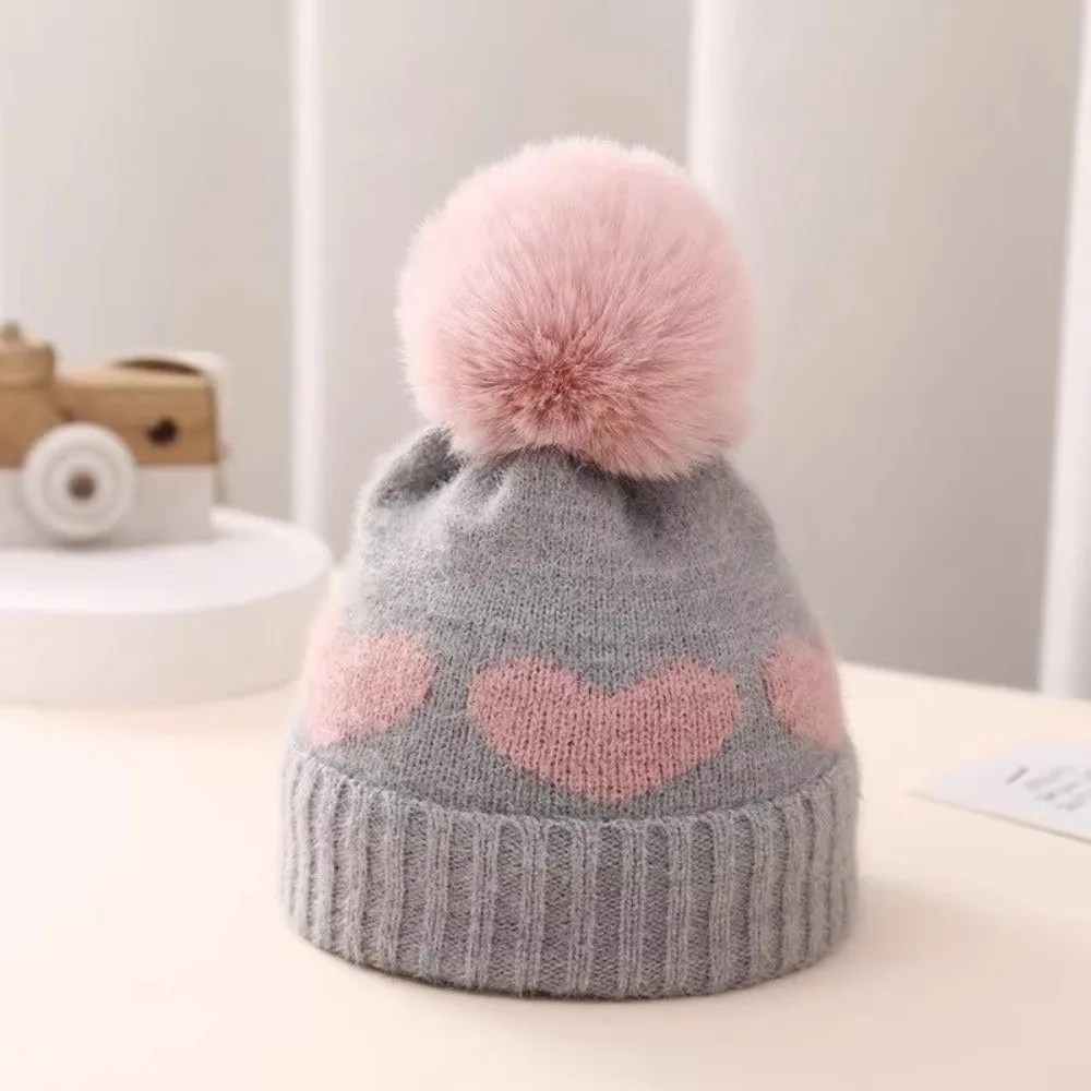 

Heart Pattern Knitted Woolen Cap Windproof Thickened Winter Baby Hat Double Layer Keep Warm Newborn Beanie Cap