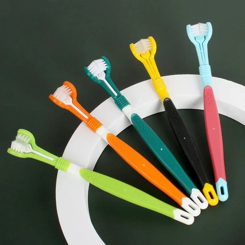 Portable Three Sided Pet Toothbrush Multi-angle Dog Brush Addition Bad Breath Teeth Care Dog Cat Cleaning Mouth Toothbrush