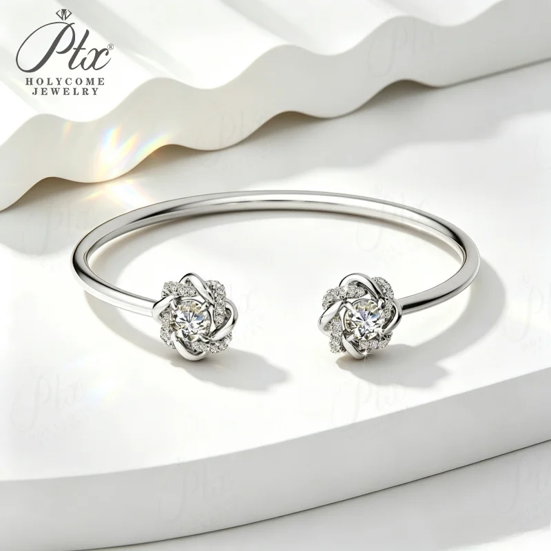 Moissanit-Armreif 6,5mm 2ct Rundschliff D-Farbe 925 Sterling Silber 18K Vergoldet Klassisches Geschenk Charm Holycome Schmuck – Detail 4