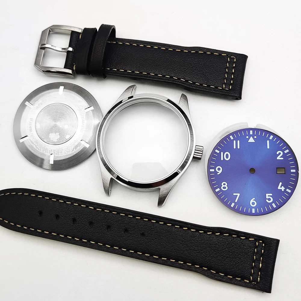 Cinturino per orologio pilota da 40 mm adatto per NH36 NH35 Movimento automatico Custodia in argento con quadrante da 33,5 mm