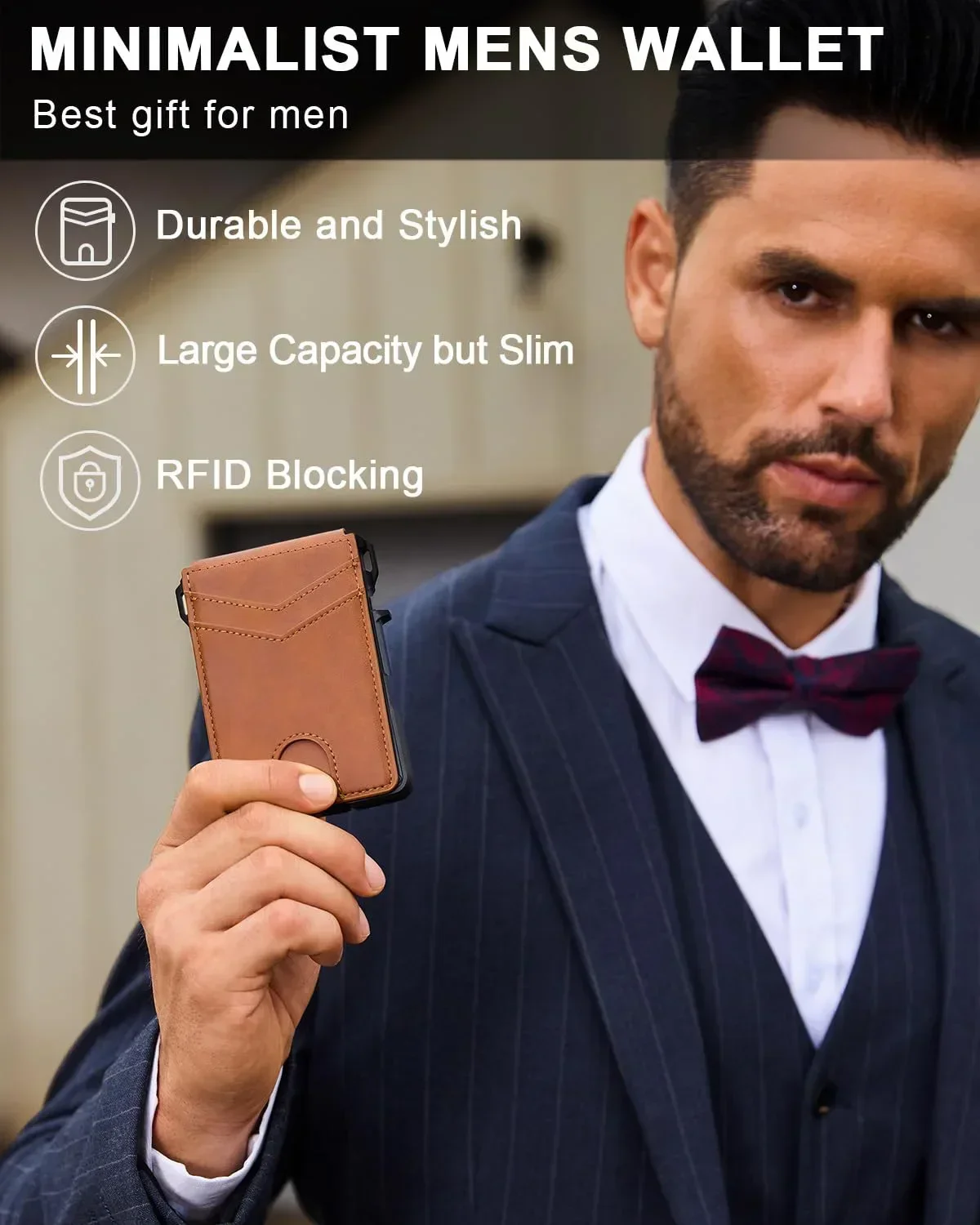 PU-Leder-Geldklammer für Geschäftsreisen, täglichen Gebrauch, Herren-Geldbörse mit RFID-Schutz, schlanke Metall-Pop-Up-Kreditkartenhülle 16 – Detail 1