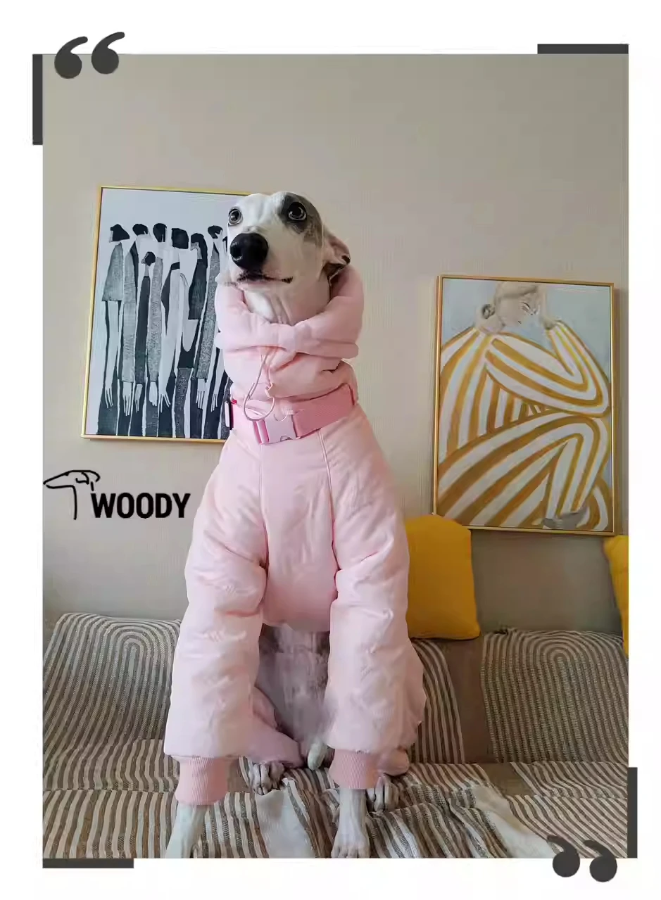 Winter Super-thick Girl Whippet Pink Clothes Quilted Turtle Collar Dog Coat Warm Italian Greyhound Adjustable Cotton Jacket