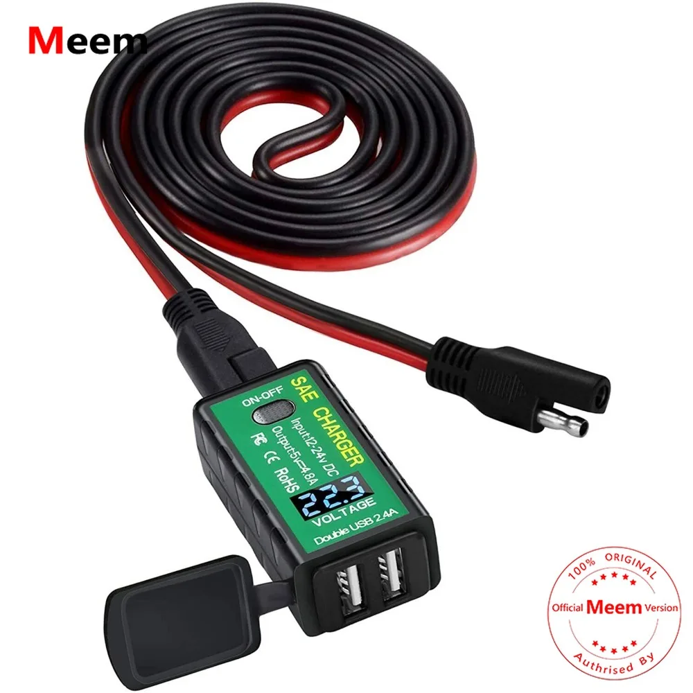 

4.8A Motorcycle USB Charger SAE to USB Adapter with Voltmeter & ON/Off Sw