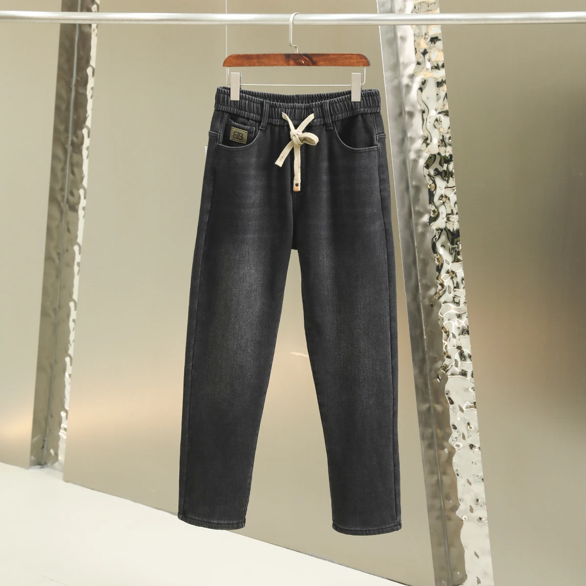 

Высококачественные мужские джинсы прямого кроя с флисовой подкладкой, винтажные, с эффектом потертости, осенне-зимние, из смесового хлопка, современные, стильные, модные