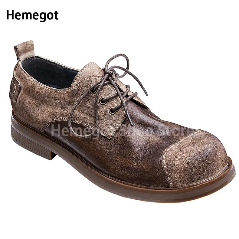 Vintage Thick Sole Shoes for Men Leather Handmade Shoes Retro Style Japanese Design Retro Shoes British Style Lace Up Work Shoes
