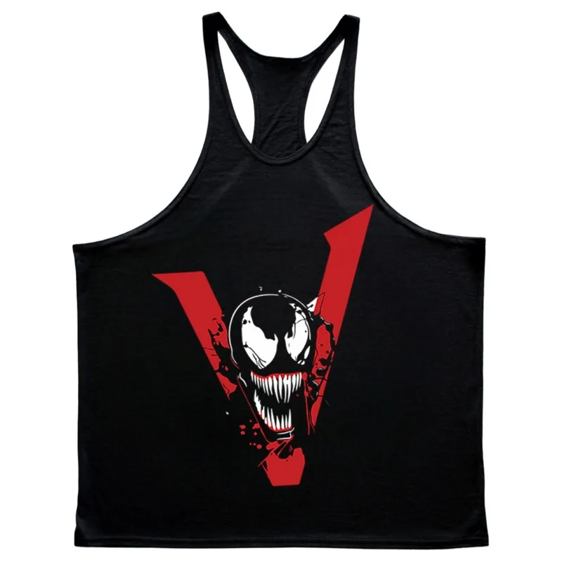 

Мужские летние майки для спортзала, 100% хлопок, дышащий I-образный жилет с рисунком Venom, мужской свитшот без рукавов для бодибилдинга, одежда