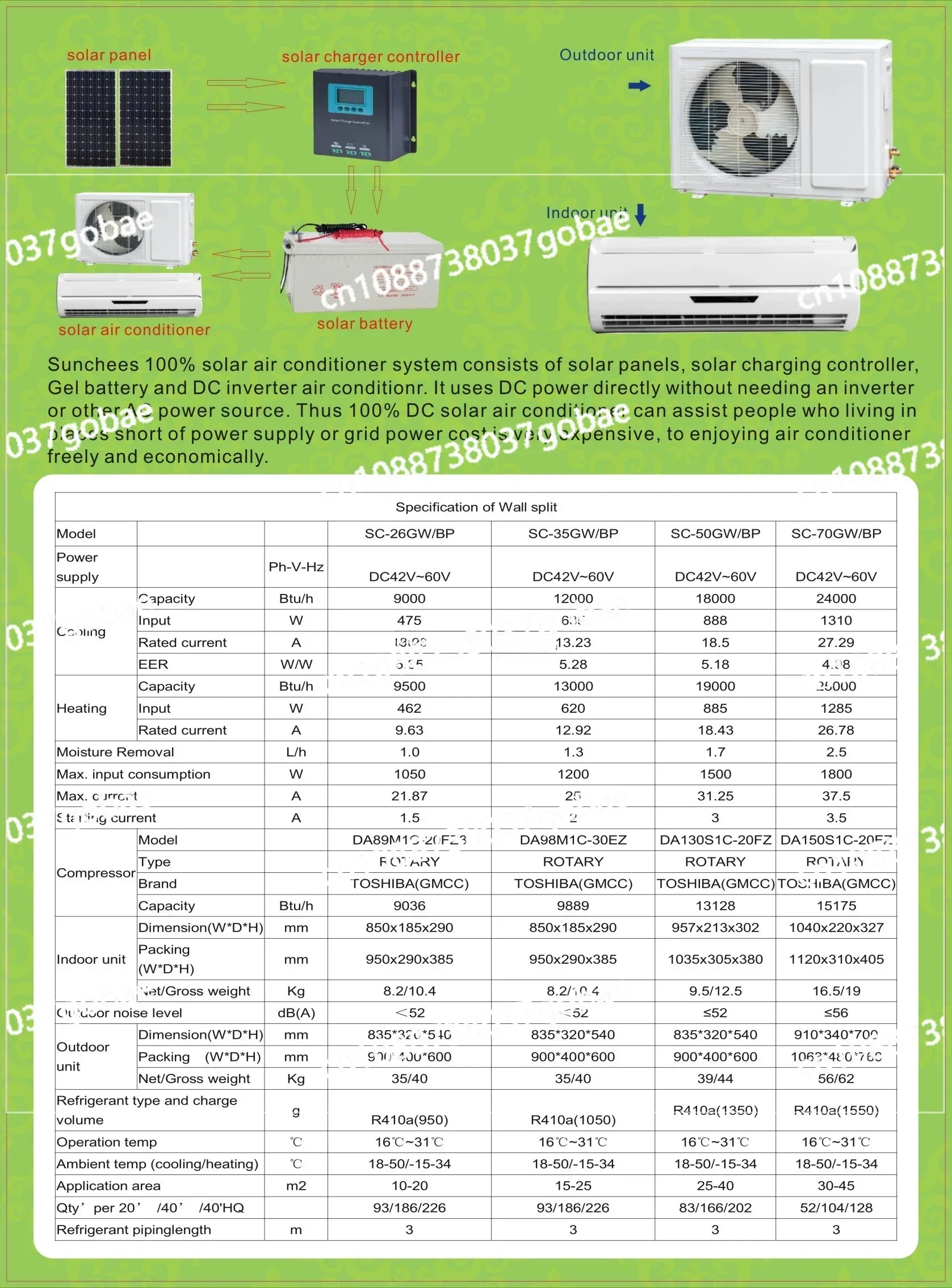 For 48V Dc Solar Air Conditioning; Solar Air Conditioning 24000btu Ce Room ROHS Split Type 9000btu 24000btu Cooling/heating