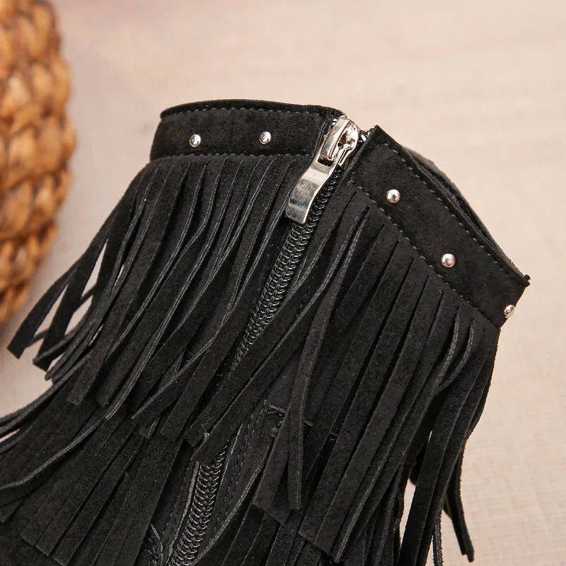 

Children's Fashion Boots Girls Fringe Tassel Ankle Boots Block Heel-Kids Anti Slip Versatile Autumn Footwear Kids Shoes for Girl