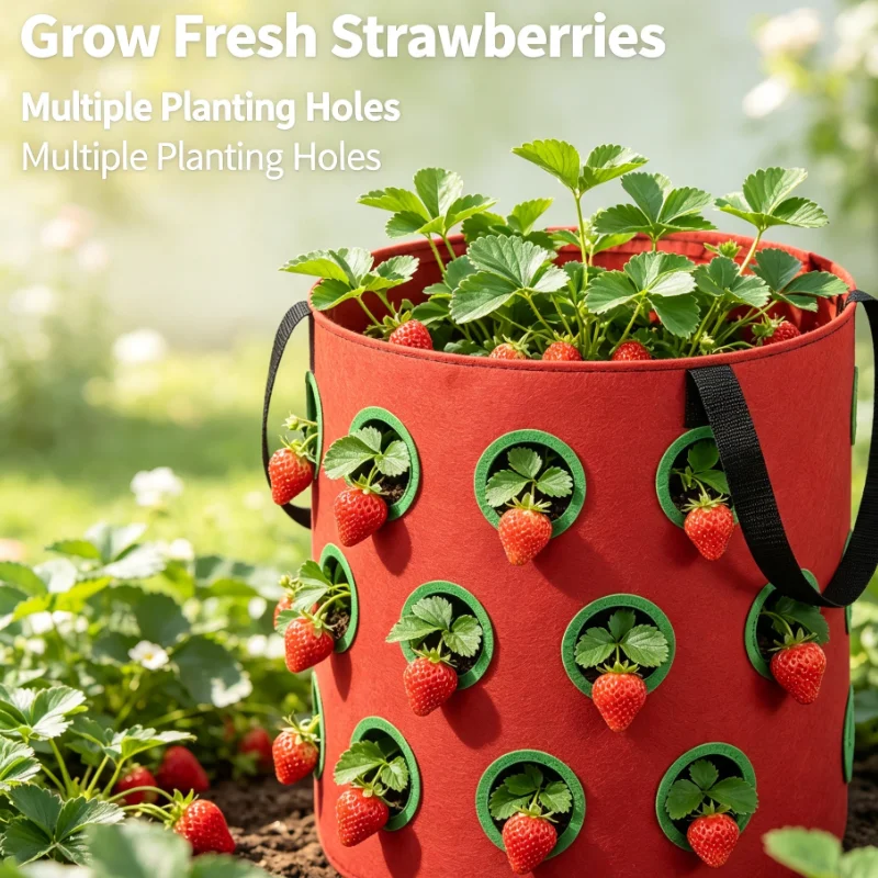 2pcs Strawberry Planting Bag Hanging 12 Holes Non Woven Fabric For Garden Yard Vertical Durable Gear