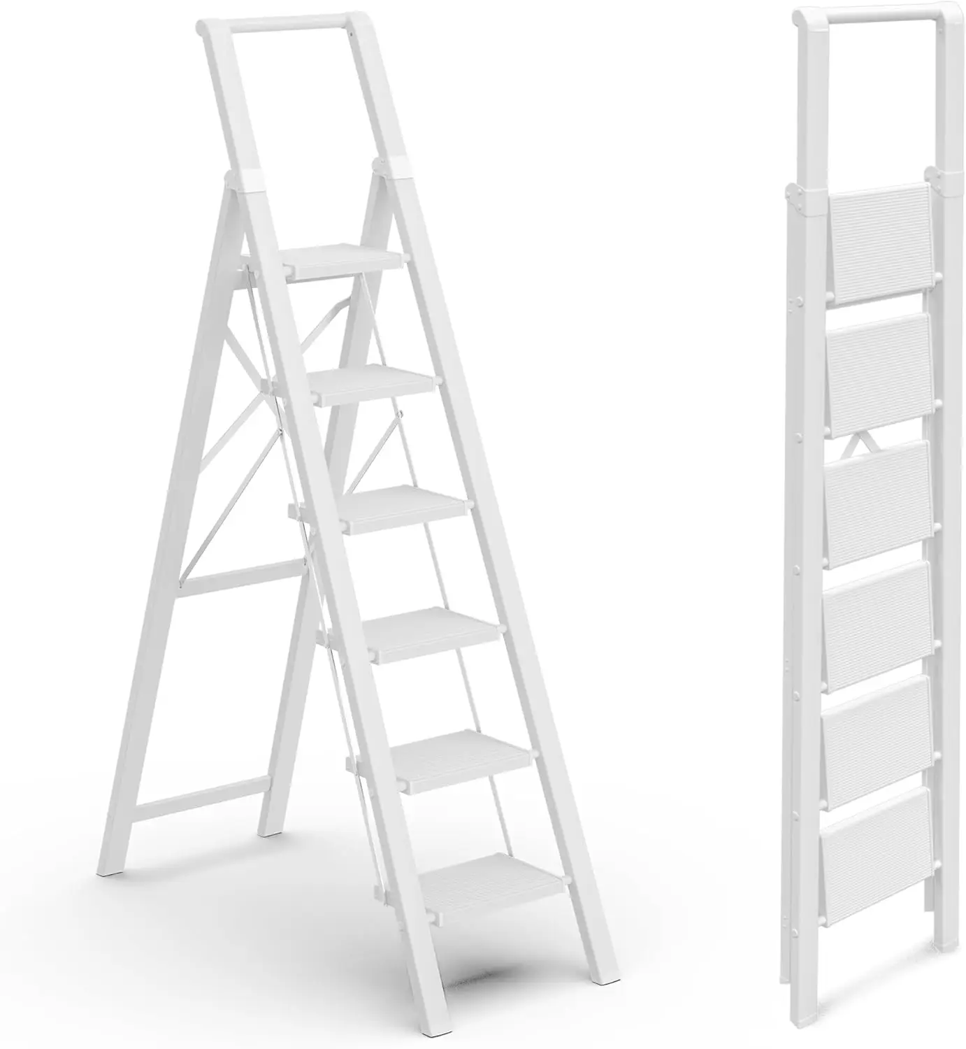 

6 Step Ladder for 12 Feet High Ceiling, Lightweight Aluminum Folding Step Stool with Convenient Handgrip, Stepladders