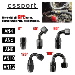 CPE Swivel Hose End Fitting Adapter AN4/6/8/10/12 Straight 0°/45°/90°/120°/180° Degree CPE Oil Fuel Line NPT PLUG Aluminum Black