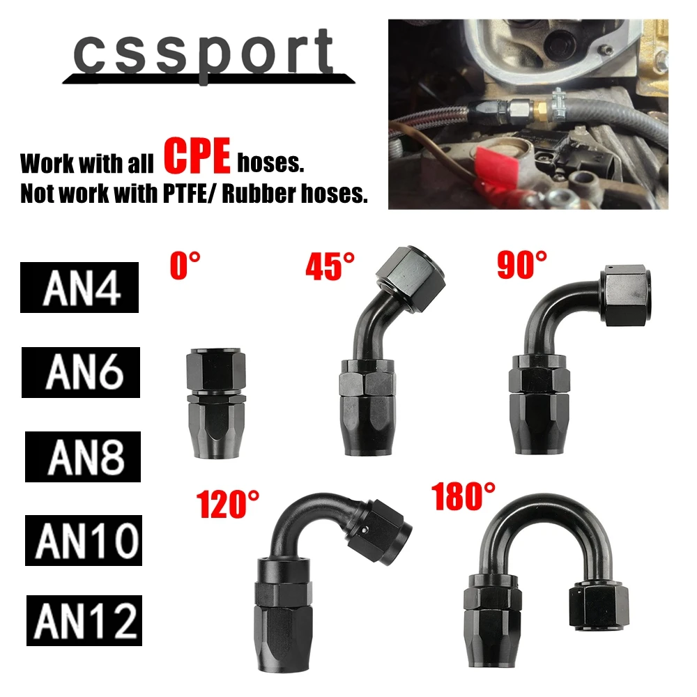 1 sztuka AN4/6/810/12 prosto 0 °/45 °/90 °/180 ° stopni aluminium wąż z końcówkami obrotowymi Adapter przewód paliwowy do oleju wtyczka NPT czarny