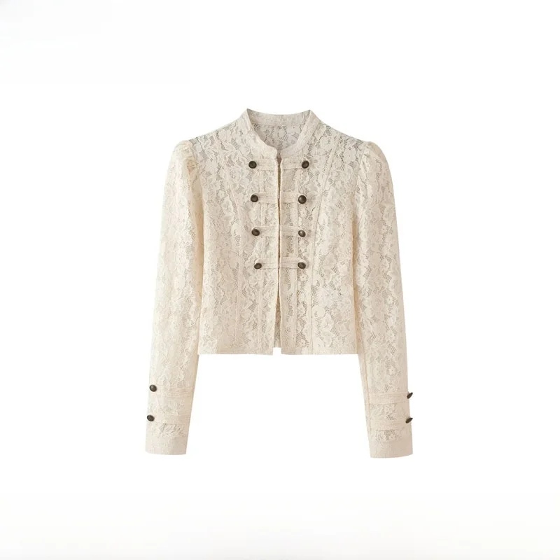 Fashionable Lace Rope Knot Decorated Jacket Women's Short Outerwear Polyester Fiber Double Button Standard Style Spring 2026