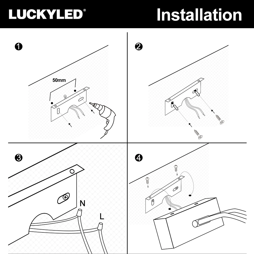 LUCKYLED-Applique Murale LED Imperméable pour Miroir de Maison, Luminaire de Vanité, AC 85-265V, 8W, 12W