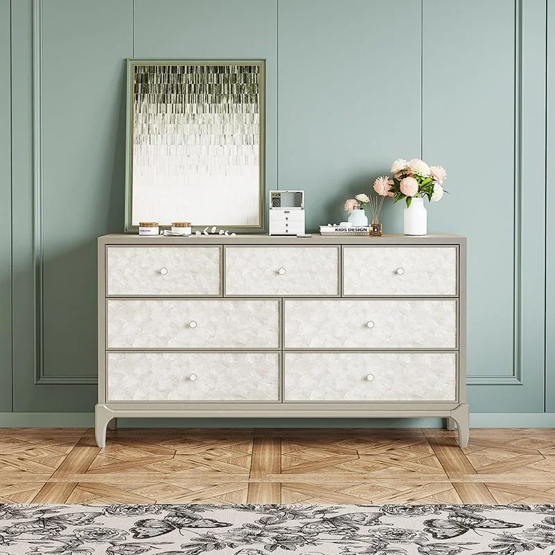*& American Light Luxury Wood Sideboard Modern Seven-drawer Multifunctional Living Room Entrance Bedroom Storage Home Furniture