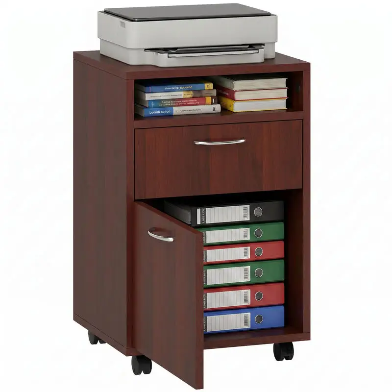 

HOMCOM Mobile Storage Cabinet Organizer with Drawer and Cabinet, Printer Stand with Castors, Brown