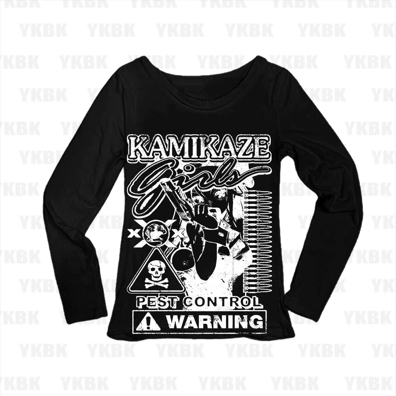 Milledemanacs Feel Any Pain Punk Comic Graphic Print Women Long Sleeve T‑Shirt Slim Fit Grunge Ladies Tops