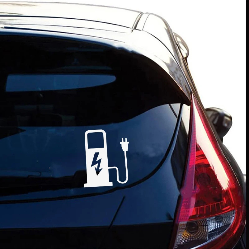 New 12*10cm EV Electric Vehicle Car Sticker Decal Funny Truck Battery Charger Charging Car Decoration Black White