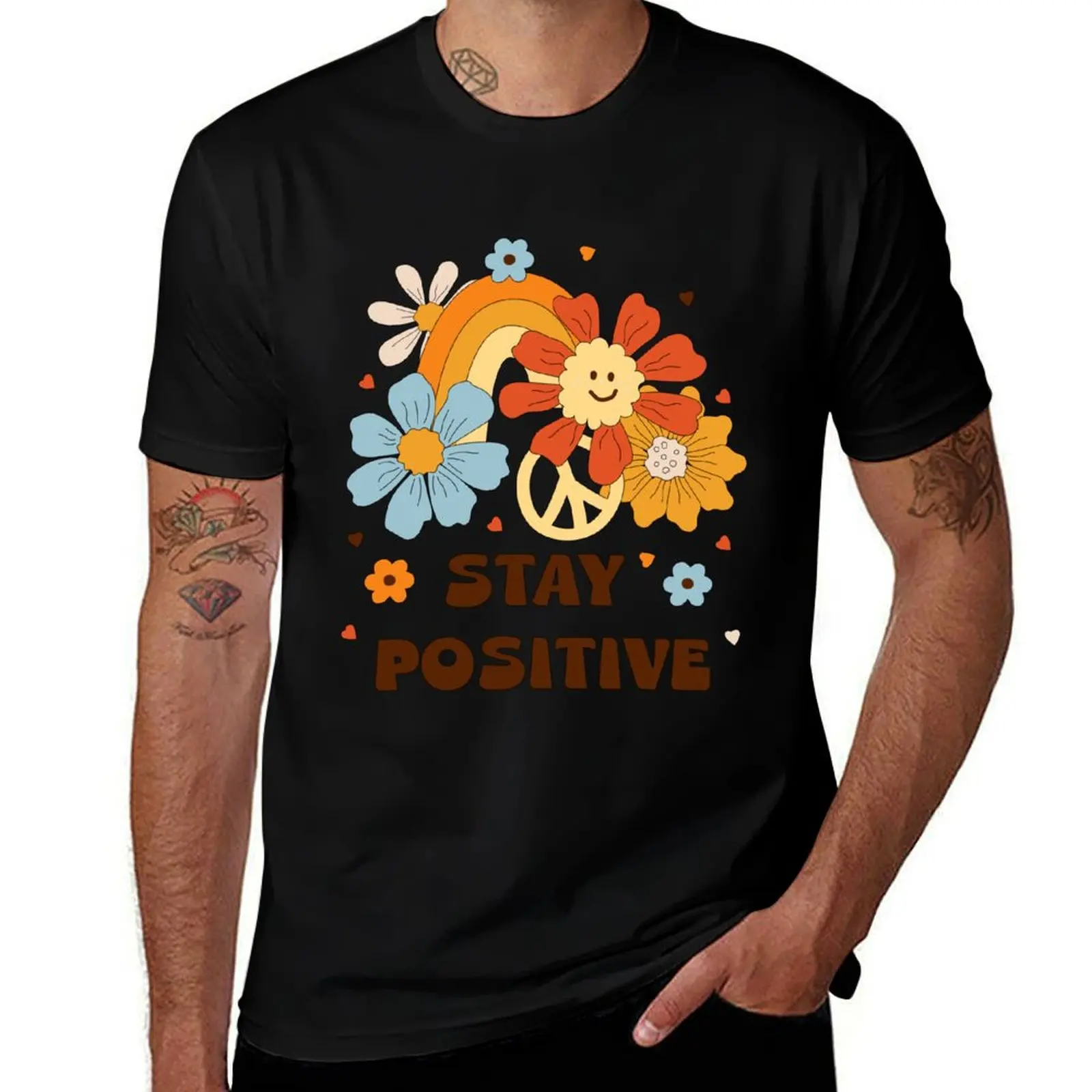 

Stay Positive T-Shirt kawaii clothes oversized graphic tee plain anime shirts men