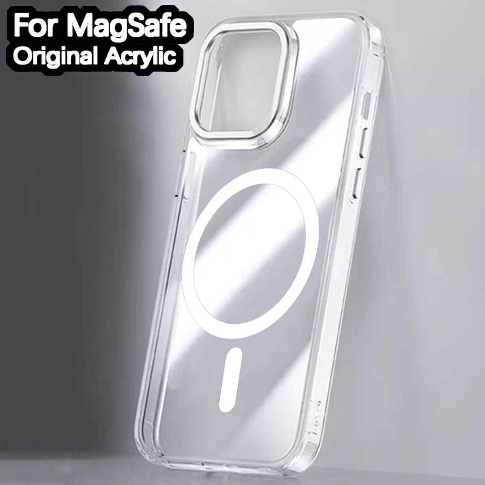 

Original For Magsafe Wireless Charging Magnetic Case For iPhone 11 12 13 14 15 Pro Max Mini Xs XR 7 8 Plus SE 2020 Acrylic Cover