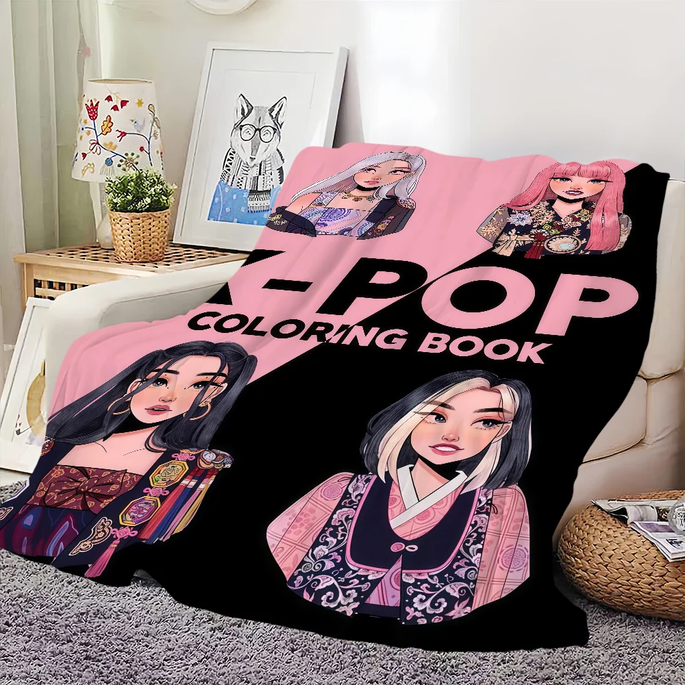 K-KPOP COLORING BOOK Blanket For Soft Throw Blanket for Picnic Bed Sofa Home Bedroom Cozy Warm Comfortable