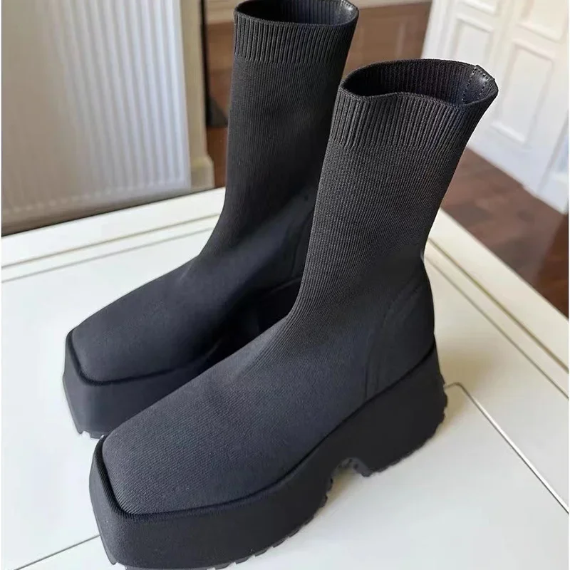 Super wysokie szpilki do kostek Chelsea Boots damskie buty 2023 nowe masywne damskie buty seksowne czółenka na platformie gotyku motocyklowe buty