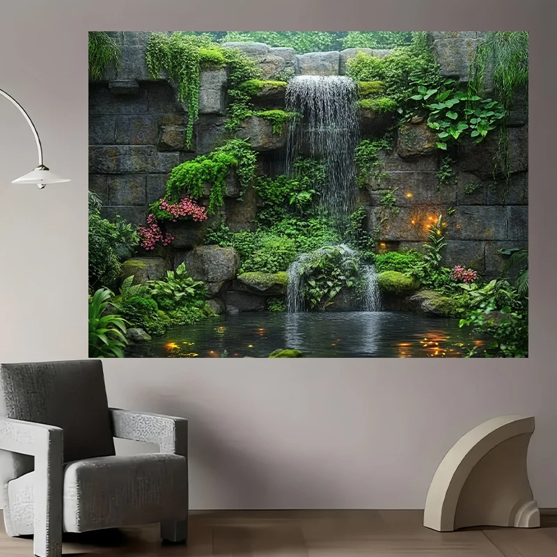 

Фон-гобелен из полиэстера с водопадами и зелеными растениями для фотосъемки, живых трансляций, свадеб и вечеринок, настенный декор