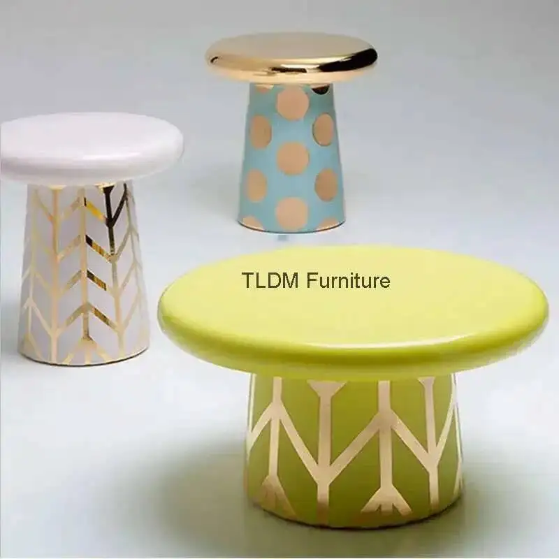 

Designer Nordic Ins Home Furniture Coffee Tables Electroplating Ceramic Round Mushroom Side Table Corner Table Round Table