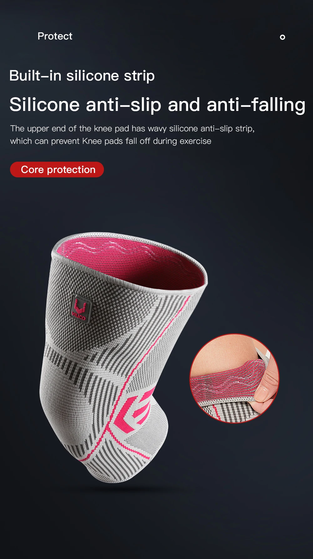 Vilico 1 Stück Kniestütze aus Nylon für Sport und Fitness, Kompressionsärmel, Knieschoner für Arthritis, Gelenke, Radfahren, Laufen – Detail 8