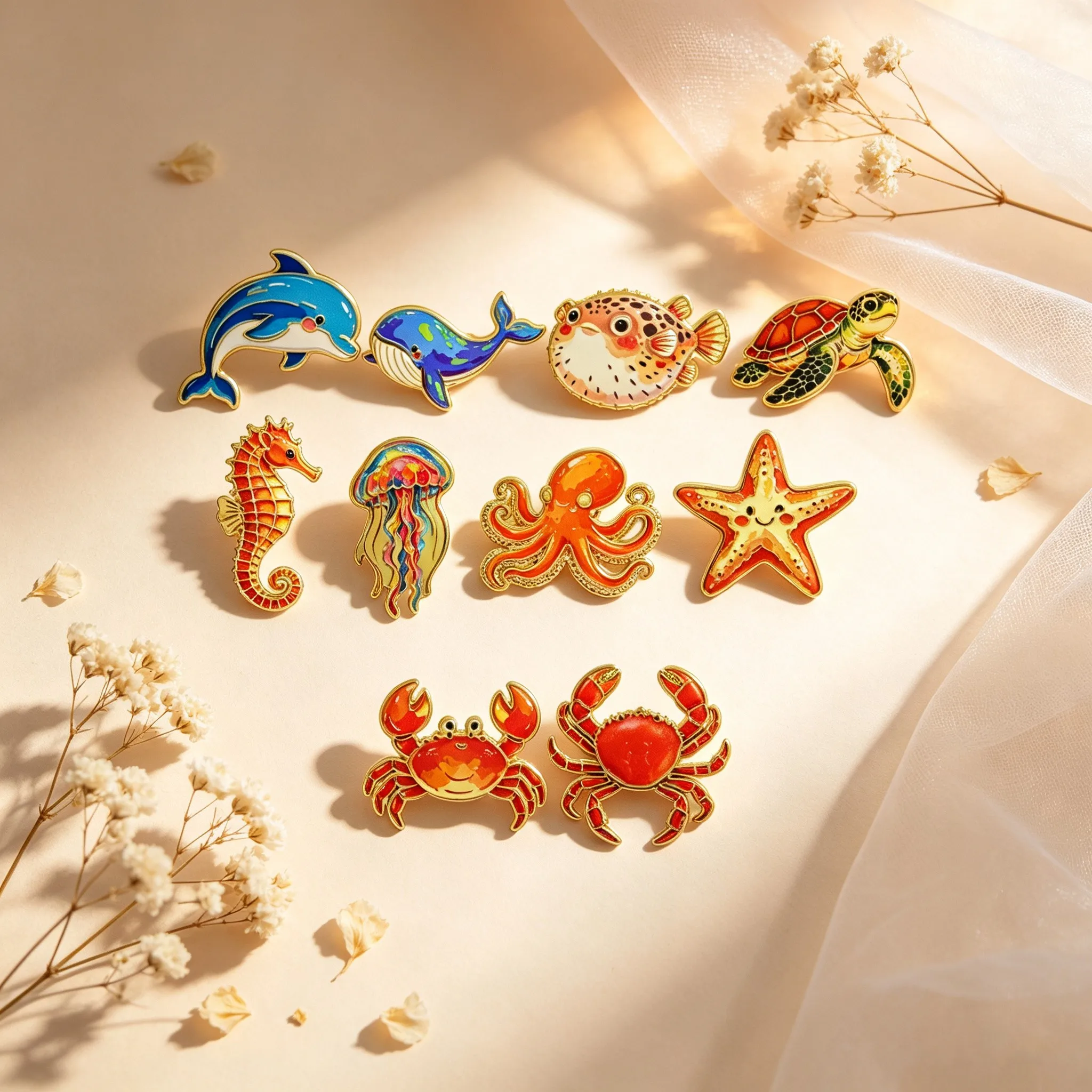 10pcs/set Marine Organism Enamel Pin Starfish Lapel Bag Pins Brooches Badges Cartoon Brooch for Clothes Jewelry Gifts Friends